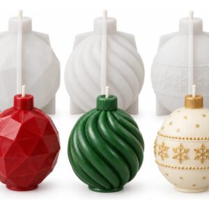 Kit 3 moldes de silicón esferas navideñas para velas facetada, espiral y copos de nieve
