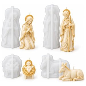 Kit 4 moldes de silicón nacimiento para velas Virgen, José, Niño Jesús y burrito