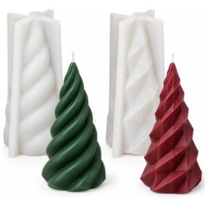 Kit 2 moldes de silicón pino navideño espiral y facetado para velas