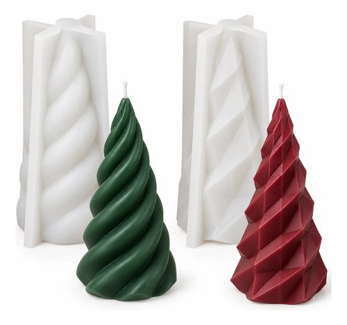 Kit 2 moldes de silicón pino navideño espiral y facetado para velas