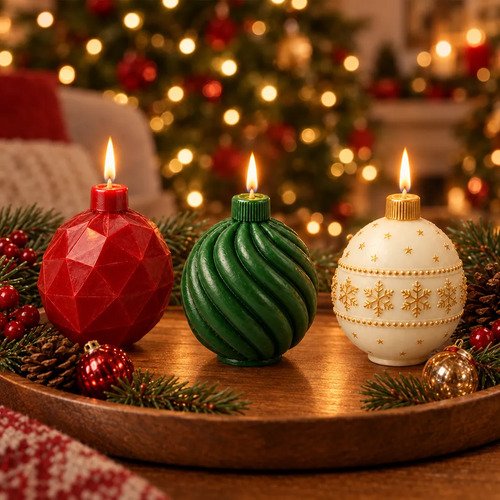 Velas de esferas navideñas hechas con moldes de silicón